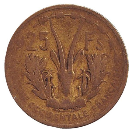 Монета 25 франков. 1956 год, Французская Западная Африка. Состояние - F.