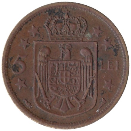 Монета 5 леев. 1930 год, Румыния. Монетный двор - Париж.