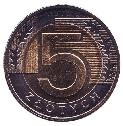 Монета 5 злотых. 2016 год, Польша.