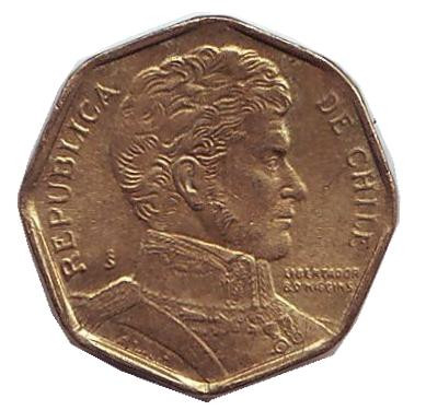 Монета 5 песо. 1993 год, Чили. Бернардо О’Хиггинс.