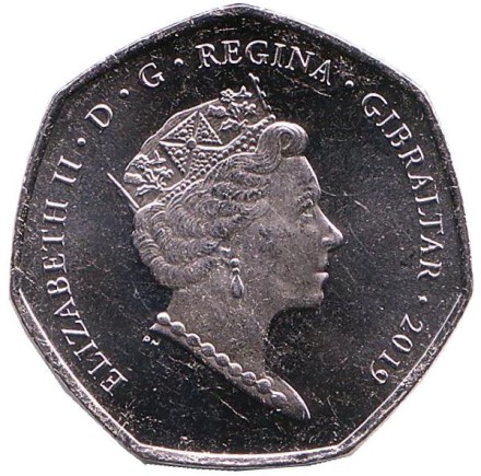 Монета 50 пенсов. 2019 год, Гибралтар. Дед Мороз и его собака. Рождество. Монета 50 пенсов. 2019 год, Гибралтар. Дед Мороз и его собака. Рождество.