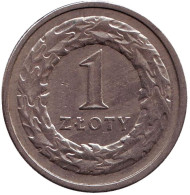 Монета 1 злотый. 1991 год, Польша. Монета 1 злотый. 1991 год, Польша.