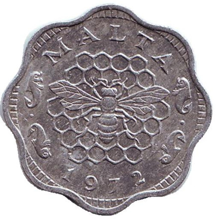 Монета 3 милля. 1972 год, Мальта. Пчела.