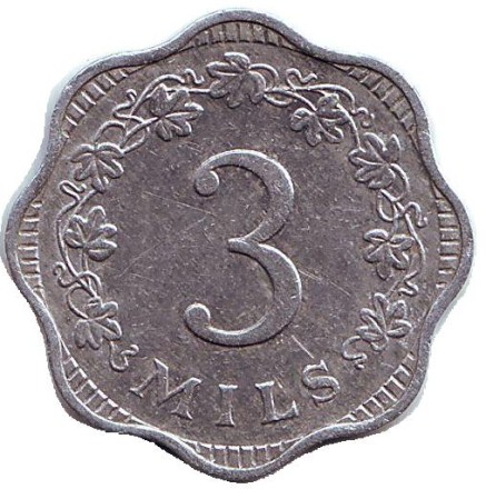 Монета 3 милля. 1972 год, Мальта. Пчела. Монета 3 милля. 1972 год, Мальта. Пчела.