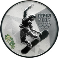 Монета 3 рубля. 2014 год, Россия. (Выпуск 2012 г.) Сноуборд. "XXII зимние Олимпийские Игры, Сочи 2014". Монета 3 рубля. 2014 год, Россия. (Выпуск 2012 г.) Сноуборд. "XXII зимние Олимпийские Игры, Сочи 2014".