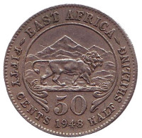 Лев. Монета 50 центов. 1948 год, Восточная Африка. 