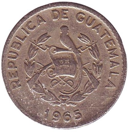 Монета 10 сентаво. 1965 год, Гватемала. Монолит Куирикуа. Монета 10 сентаво. 1965 год, Гватемала. Монолит Куирикуа.