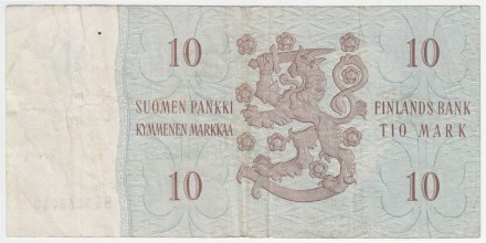 Банкнота 10 марок. 1963 год, Финляндия. Тип 104a(113). Банкнота 10 марок. 1963 год, Финляндия. Тип 104a(113).