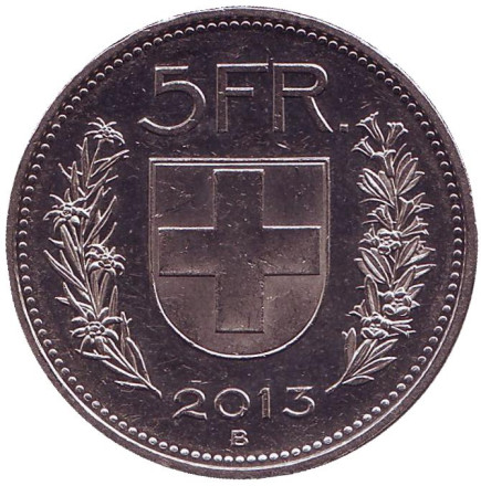 Монета 5 франков. 2013 год, Швейцария. Вильгельм Телль. Монета 5 франков. 2013 год, Швейцария. Вильгельм Телль.