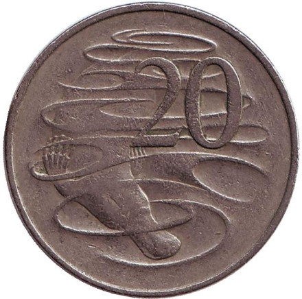 Монета 20 центов. 1966 год, Австралия. Утконос.