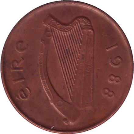 Монета 2 пенса. 1988 год, Ирландия. (Магнитная) Птица. Ирландская арфа.