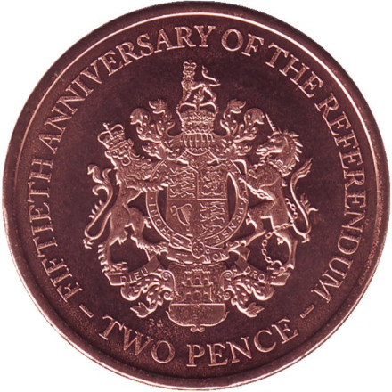 Монета 2 пенса. 2017 год (ВA), Гибралтар. 50 лет референдуму.