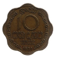Монета 10 центов. 1971 год, Шри-Ланка. Монета 10 центов. 1971 год, Шри-Ланка.