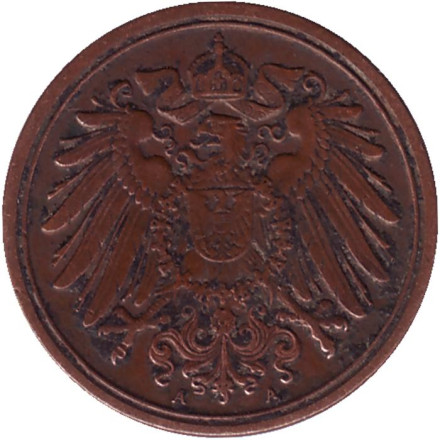 Монета 1 пфенниг. 1894 год (А), Германская империя.