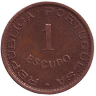Монета 1 эскудо. 1965 год, Ангола в составе Португалии. Монета 1 эскудо. 1965 год, Ангола в составе Португалии.