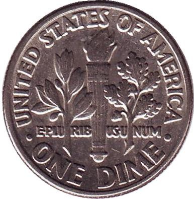 Монета 10 центов. 1981 (D) год, США. Рузвельт.