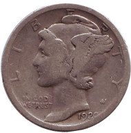 Монета 10 центов. 1920 год, США. Монетный двор "S". Меркурий. Монета 10 центов. 1920 год, США. Монетный двор "S". Меркурий.