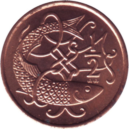Монета 1/2 цента. 1983 год, Остров Мэн. Атлантическая сельдь.