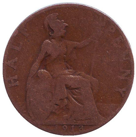Монета 1/2 пенни. 1913 год, Великобритания.