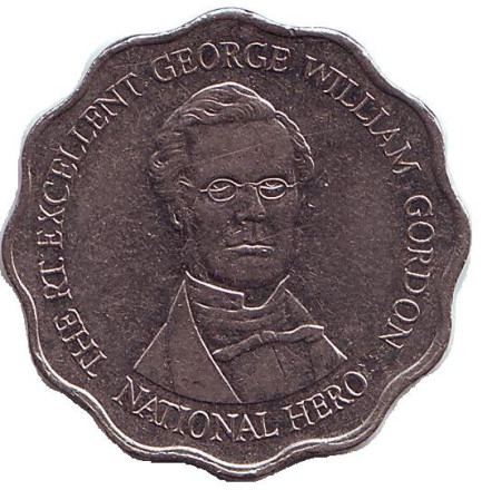 Монета 10 долларов. 1999 год, Ямайка. Джордж Гордон - национальный герой.