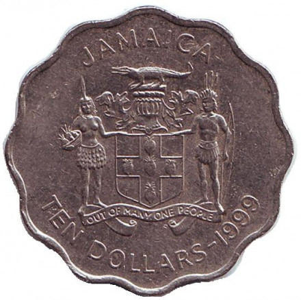 Монета 10 долларов. 1999 год, Ямайка. Джордж Гордон - национальный герой.