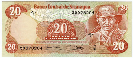 Банкнота 20 кордоб. 1979 год, Никарагуа.