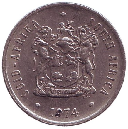 Монета 20 центов. 1974 год, ЮАР. Цветок протея.
