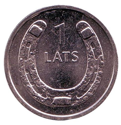 Монета 1 лат, 2010 год, Латвия. Подкова (вверх).