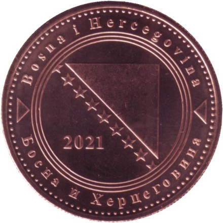 Монета 50 фенингов. 2021 год, Босния и Герцеговина.