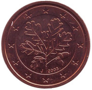Монета 2 цента. 2003 год (J), Германия. Монета 2 цента. 2003 год (J), Германия.