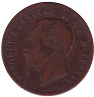 Монета 10 чентезимо. 1866 год, Италия. Виктор Эммануил II. "N". Монета 10 чентезимо. 1866 год, Италия. Виктор Эммануил II. "N".