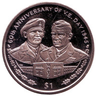 Монета 1 доллар. 2005 год, Британские Виргинские острова. 60 лет со дня Победы в Европе. (День Победы в Европе). Монета 1 доллар. 2005 год, Британские Виргинские острова. 60 лет со дня Победы в Европе. (День Победы в Европе).