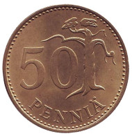 Монета 50 пенни. 1987 год (M), Финляндия. Монета 50 пенни. 1987 год (M), Финляндия.