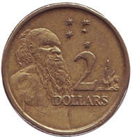 Монета 2 доллара. 1996 год, Австралия. Старейшина аборигенов. Монета 2 доллара. 1996 год, Австралия. Старейшина аборигенов.