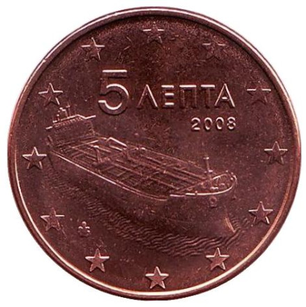 Монета 5 центов. 2008 год, Греция.