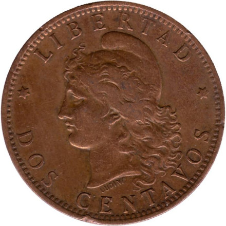 Монета 2 сентаво. 1893 год, Аргентина.