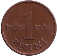 Монета 1 пенни. 1963 год, Финляндия. Монета 1 пенни. 1963 год, Финляндия.