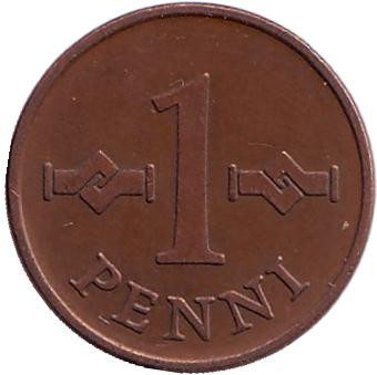 Монета 1 пенни. 1963 год, Финляндия.