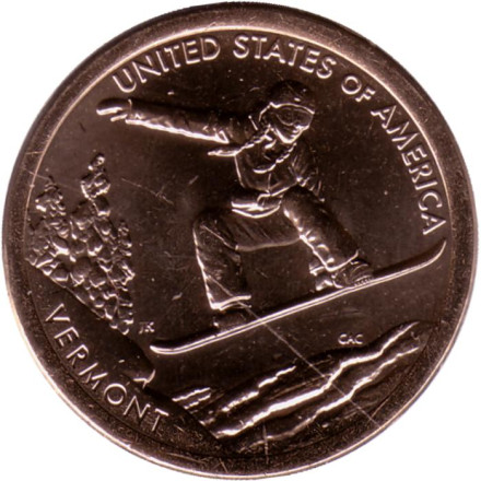 Монета 1 доллар. 2022 год (D), США. Сноуборд. Серия "Американские инновации".