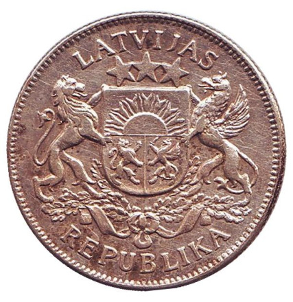 Монета 2 лата. 1925 год, Латвия. Монета 2 лата. 1925 год, Латвия.