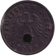 Монета 1 рейхспфенниг. 1945 год, Германия (Третий Рейх). (A). Монета 1 рейхспфенниг. 1945 год, Германия (Третий Рейх). (A).