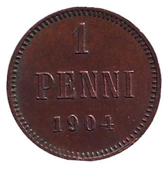 Монета 1 пенни. 1904 год, Великое княжество Финляндское.