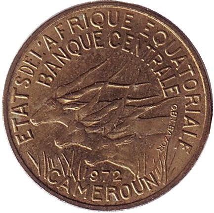 Монета 5 франков. 1972 год, Камерун. Африканские антилопы. (Западные канны).