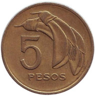 Монета 5 песо. 1969 год, Уругвай. Цветок. Монета 5 песо. 1969 год, Уругвай. Цветок.