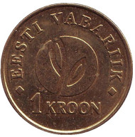 Монета 1 крона, 2008 год, Эстония. Из обращения. 90-летие Республики Эстония. Монета 1 крона, 2008 год, Эстония. Из обращения. 90-летие Республики Эстония.