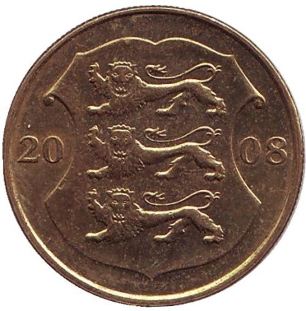 Монета 1 крона, 2008 год, Эстония. Из обращения. 90-летие Республики Эстония. Монета 1 крона, 2008 год, Эстония. Из обращения. 90-летие Республики Эстония.