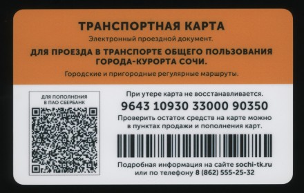 Транспортная карта "Пальма". 2019 год, Сочи.