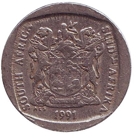 Монета 1 ранд. 1991 год, ЮАР. Газель. Монета 1 ранд. 1991 год, ЮАР. Газель.