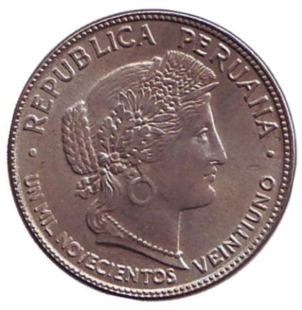 Монета 10 сентаво. 1921 год, Перу.