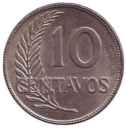 Монета 10 сентаво. 1921 год, Перу.